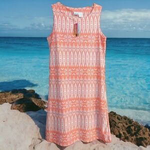2 Piece All for Color, Size S Shift Dress & Med. Shorts, Tiki Tide, Orange/White